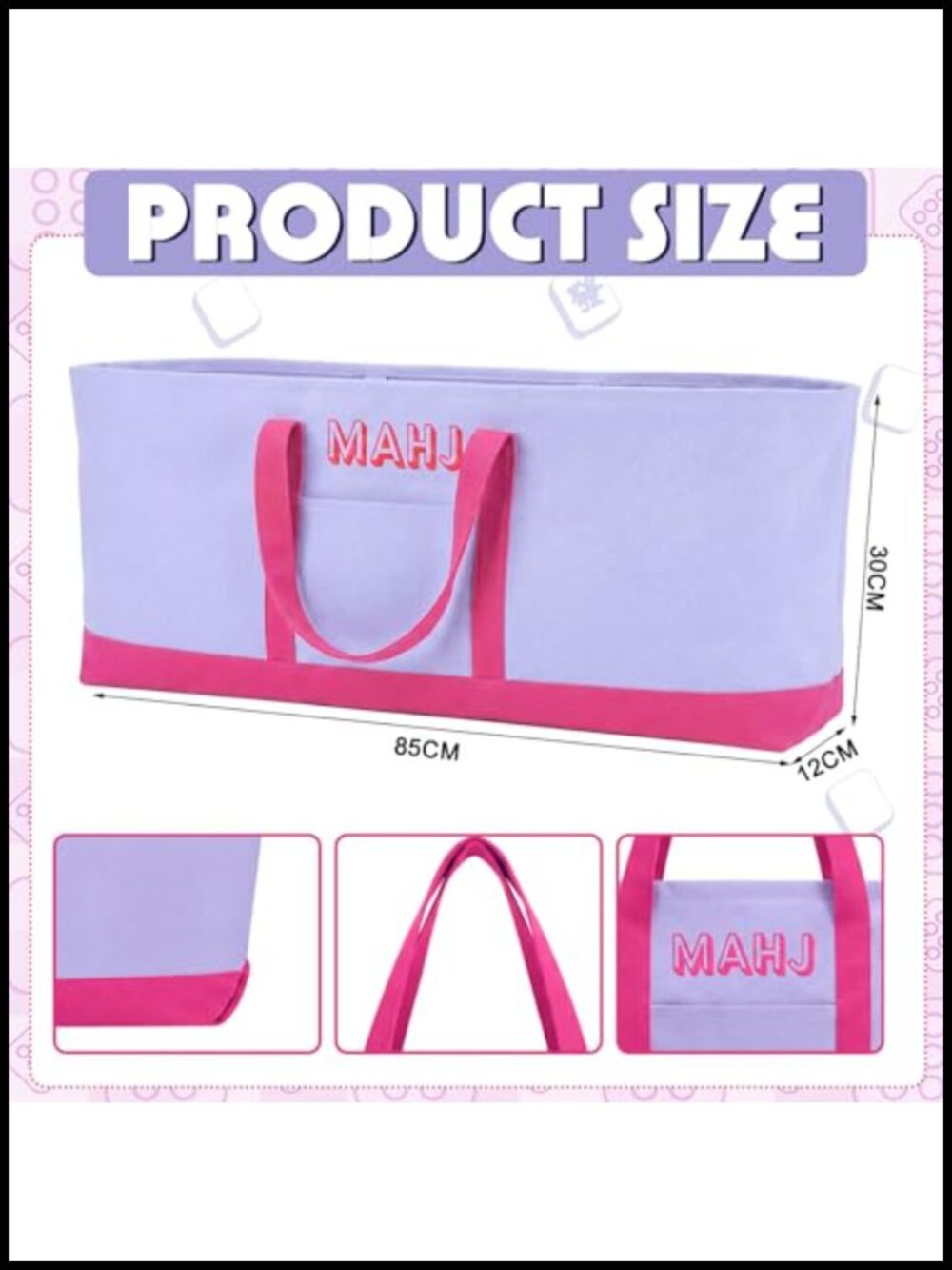 Canvas Mahjong Bag Tote for Tiles & Racks, Empty 31.5x12x4 - Picture 2 of 5